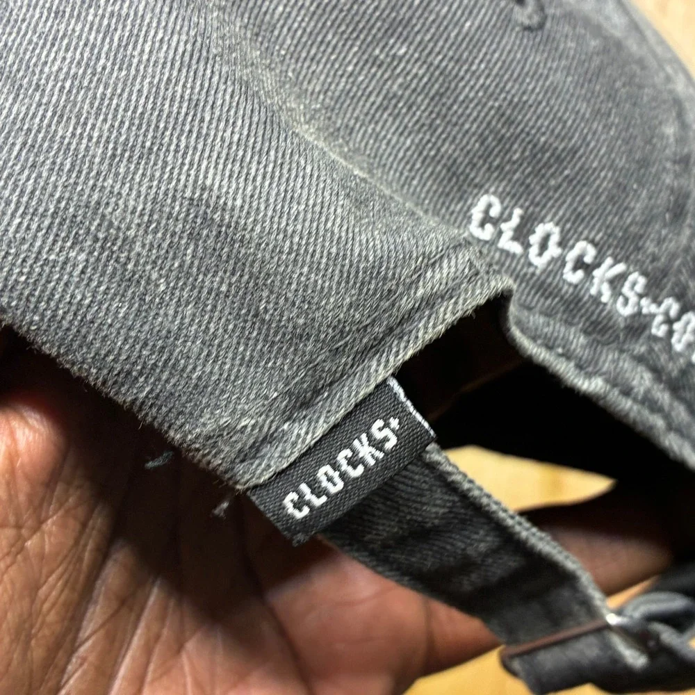 CLOCS Clothes Distressed Black Adjustable Hat Cap Embroidered Logo Streetwear